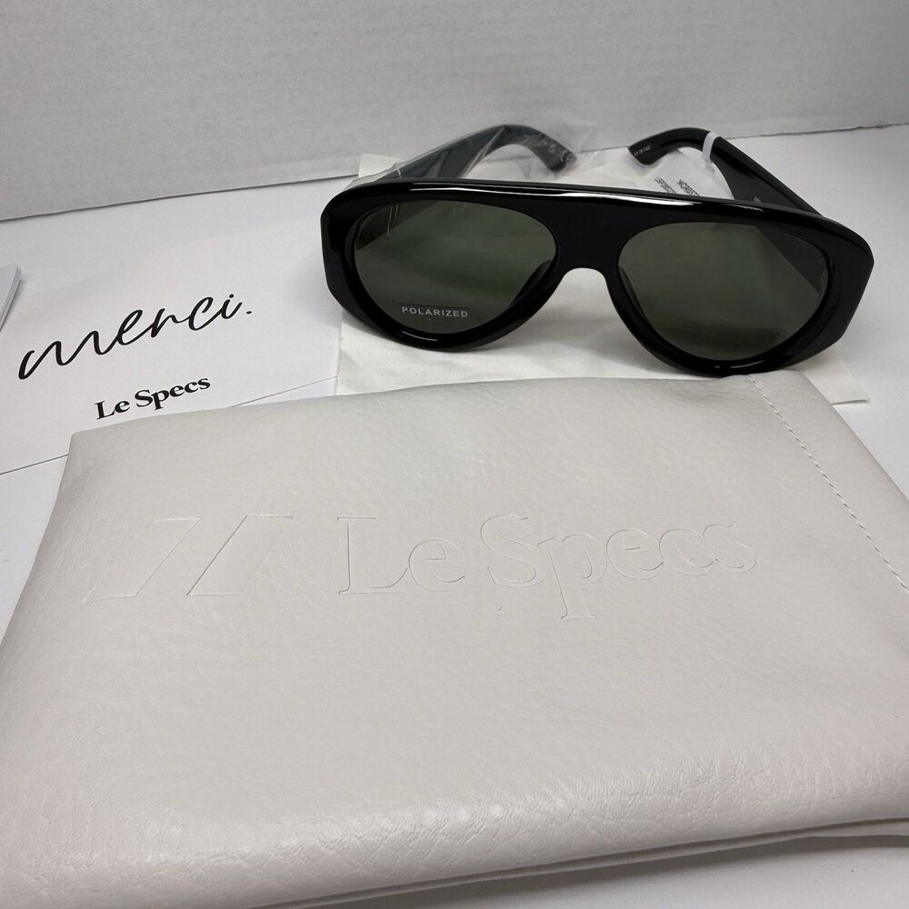 LeSpecs Dream Boat 57mm Polarized Aviator Sunglasses In Black Khaki Mono New
